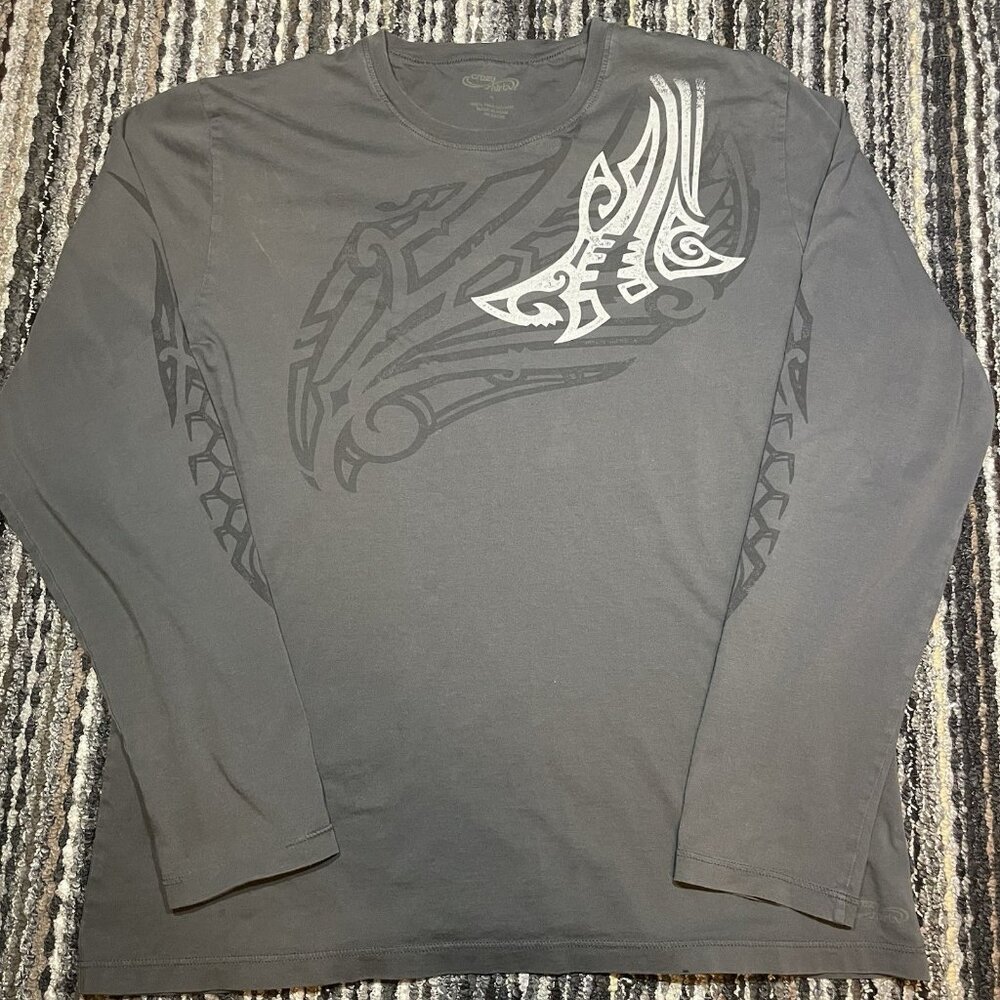 Crazy Shirts Hawaii Tribal Graphic T-Shirt Gray Long Sleeve Mens Medium
